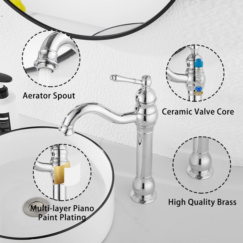GGStudy 360Â° Swivel Chrome Single Handle One Hole Bathroom Sink Faucet Matching with Pop Up Drain - Image 5
